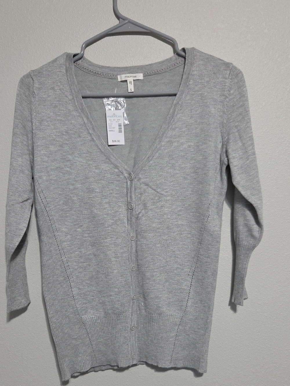 Maurices Heather Light Gray V-Neck Button Cardigan